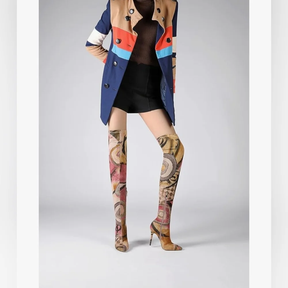 Vivianly Over the Knee Boots Pink and Tan High Heel #652 - Picture 9 of 13